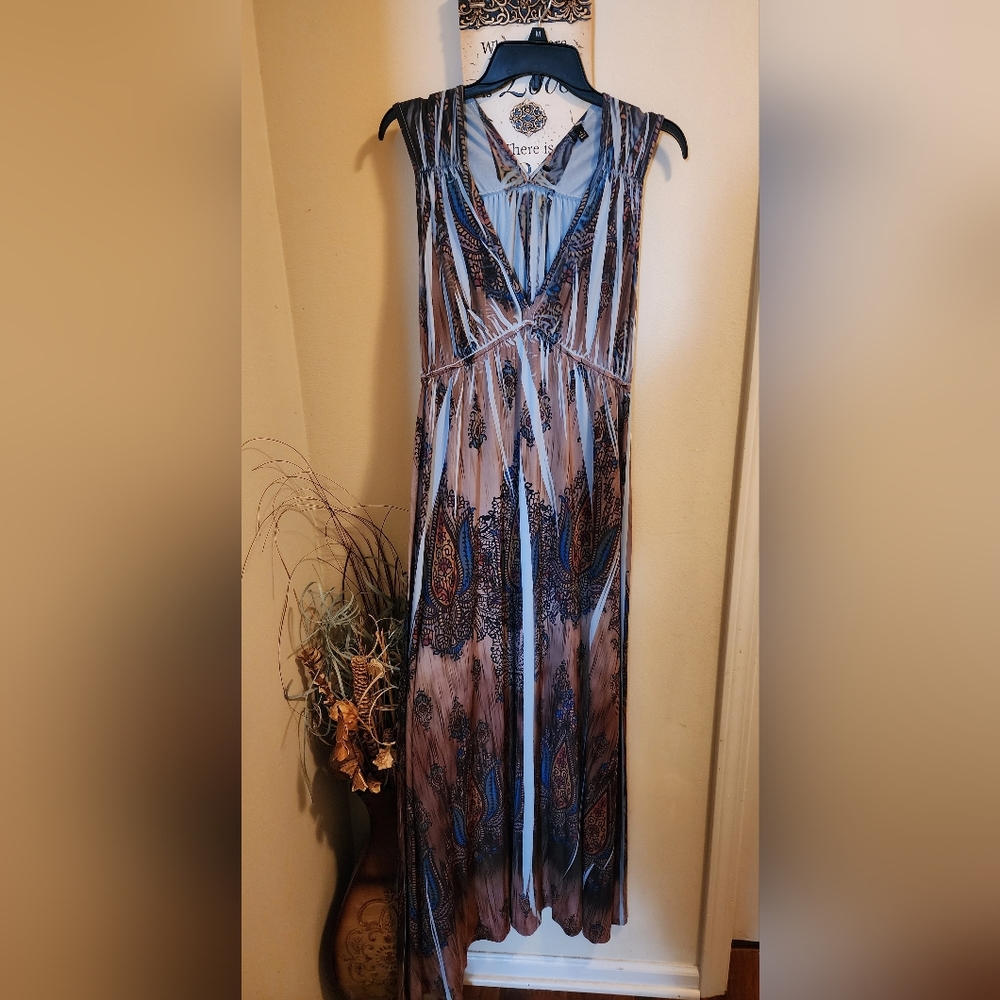 Blue and brown sz M boho maxi dress